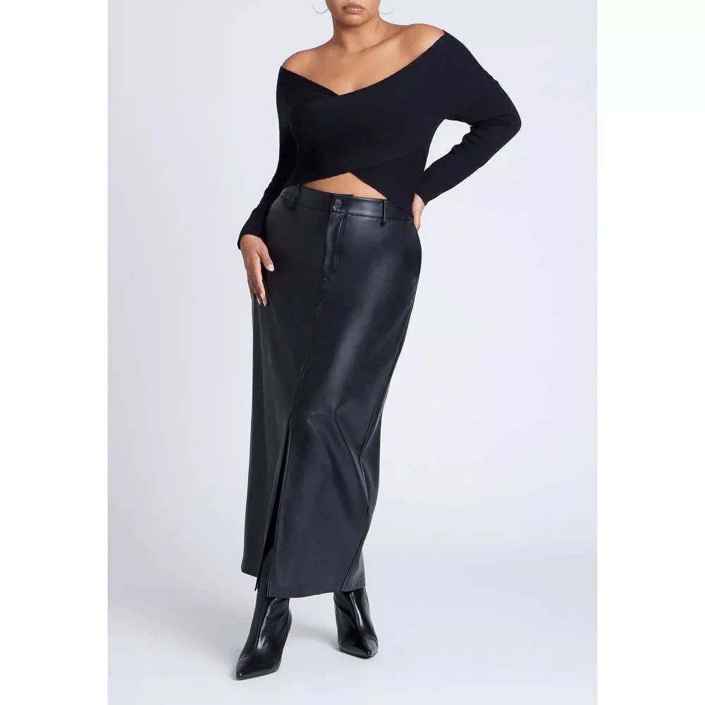 ELOQUII Wrap Front Cropped Sweater - 26/28, Black